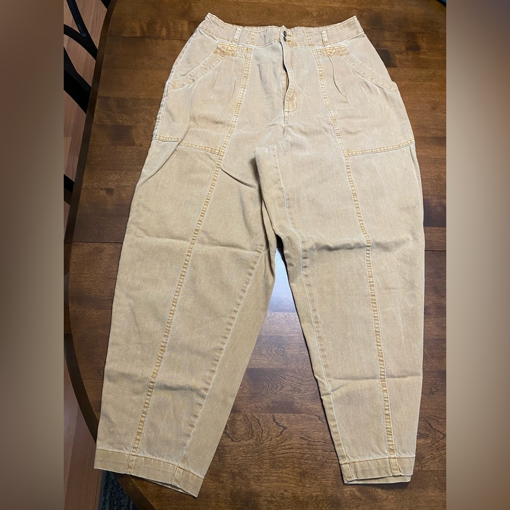 Umbrella Style Baggy Tan Denim Jean Pants, Size 12